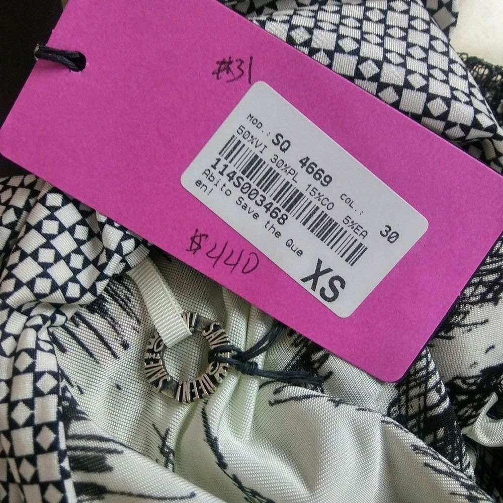 SAVE THE QUEEN Women's XS Off Shoulder Feather Abstract Print Mini Dress NWT - Picture 7 of 7